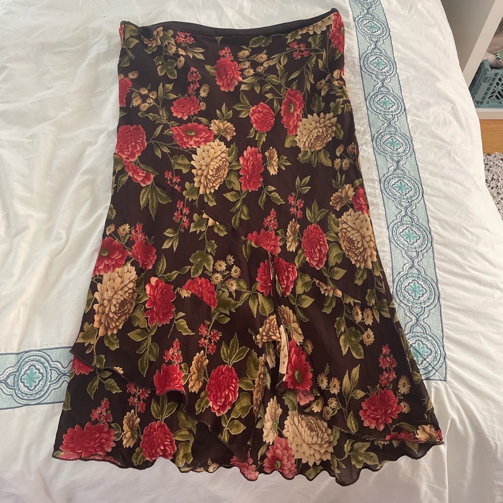 vintage brown floral midi skirt